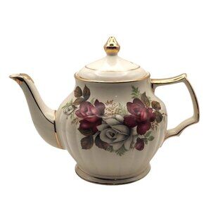 Vintage Sadler Roses Bone China Porcelain Teapot Gold Trim Floral Design England